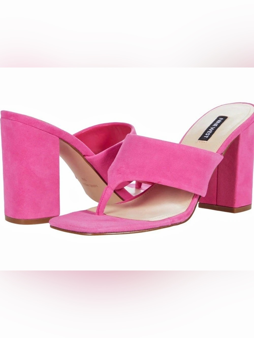Nine West Suede Hot Pink Block Heel Toe-Loop Heels